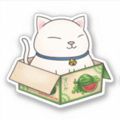 Whimsical Witte Kat in Fruit Kartonnen Doos Sticker (Voorkant)
