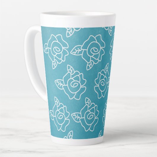 Whimsical Witte Rozen Hand-getrokken Bloemen Turqu Latte Mok (Linkerhoek)