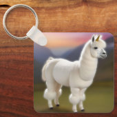Whimsical Wonder: White Pom-Pom Alpaca Unicorn Sleutelhanger (Voorkant)