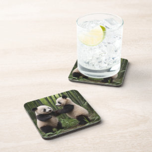 Whimsical Wonders: Baby-panda's spelen in het bos Bier Onderzetter