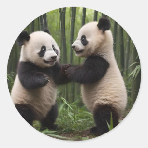 Whimsical Wonders: Baby-panda's spelen in het bos Ronde Sticker