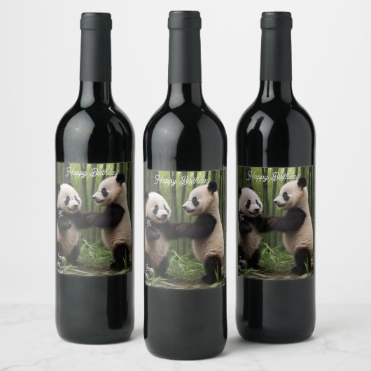 Whimsical Wonders: Baby-panda's spelen in het bos Wijn Etiket (Flessen)