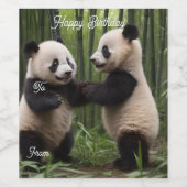 Whimsical Wonders: Baby-panda's spelen in het bos Wijn Etiket (Enkel label)