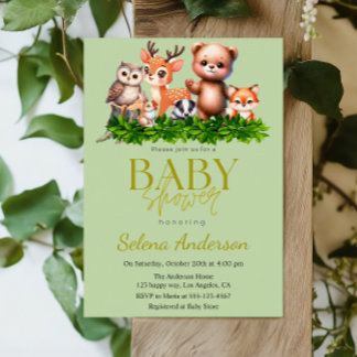 Whimsical Woodland Animals Baby Shower Invitation  Kaart
