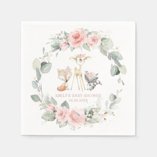 Whimsical Woodland Animals Baby shower Roze Bloeme Servet
