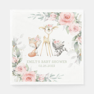 Whimsical Woodland Animals Baby shower Roze Bloeme Servet
