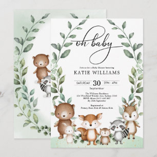 Whimsical Woodland Animals Greenery Baby shower Kaart