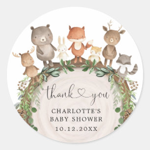 Whimsical Woodland Animals Greenery Baby shower Ronde Sticker