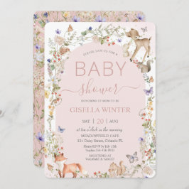 Whimsical Woodland Animals Wildflower Baby Shower  Kaart