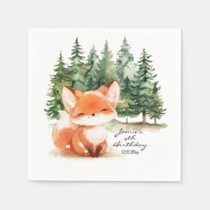 Whimsical Woodland Baby Fox 4e verjaardag Servet