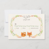 Whimsical Woodland Cat & Fox Paar Bruiloft RSVP (Voorkant)