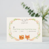 Whimsical Woodland Cat & Fox Paar Bruiloft RSVP (Staand voorkant)