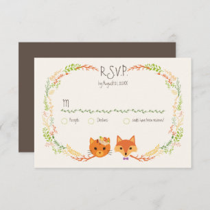 Whimsical Woodland Cat & Fox Paar Bruiloft RSVP