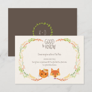 Whimsical Woodland Cat & Fox Wedding Informatiekaartje