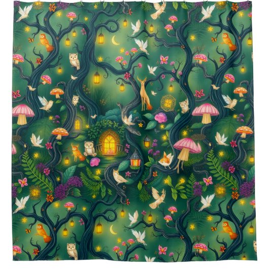 Whimsical Woodland Creatures Douchegordijn (Voorkant)