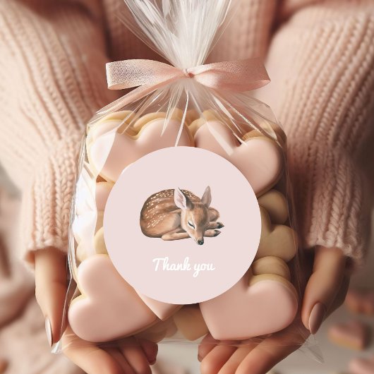 Whimsical Woodland Deer Verjaardag Roze Dank u Ronde Sticker
