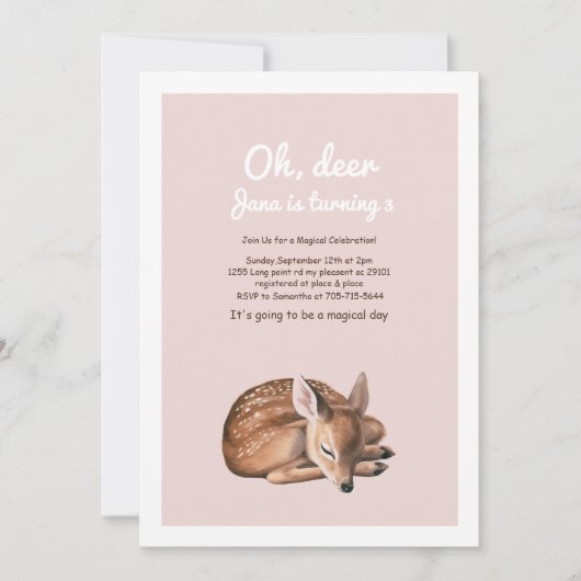 Whimsical Woodland Deer Verjaardag | Roze en Schat Kaart (Voorkant)
