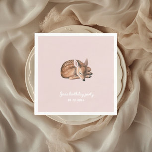 Whimsical Woodland Deer Verjaardag Roze Servet