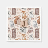 Whimsical Woodland Dieren Monogram Party Servet (Voorkant)