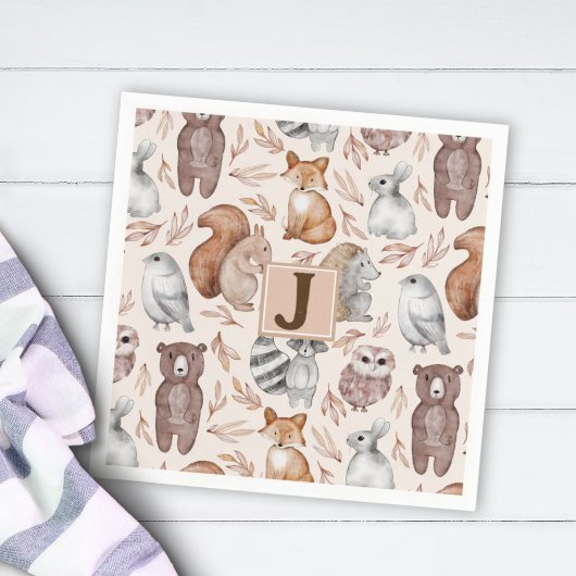 Whimsical Woodland Dieren Monogram Party Servet