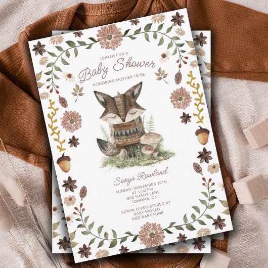 Whimsical Woodland Fox Baby shower Kaart
