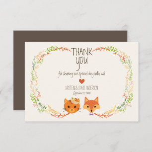 Whimsical Woodland Fox & Cat Wedding Bedankkaart