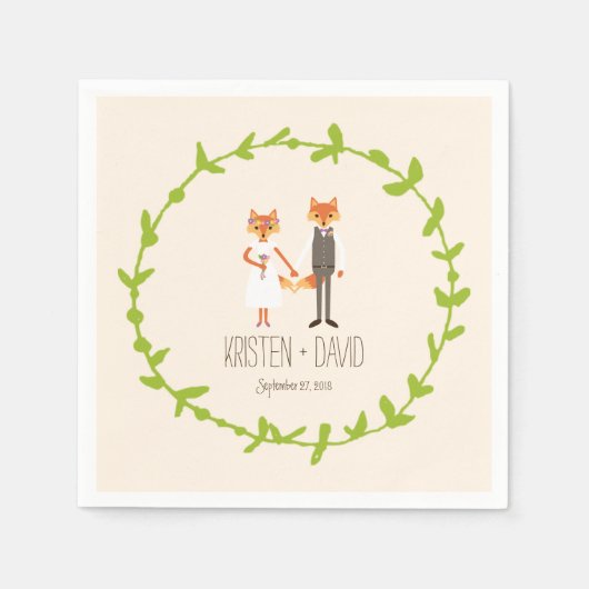 Whimsical Woodland Foxes Ivory bruiloft Servetten (Voorkant)