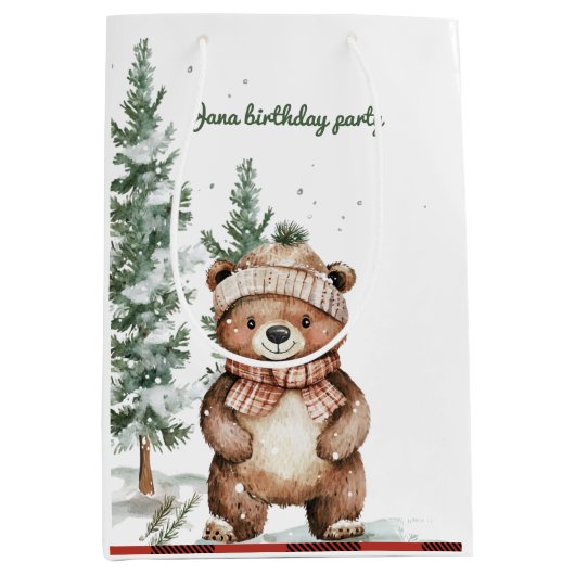 Whimsical Woodland Herten Verjaardag Groen Medium Cadeauzakje (Voorkant)