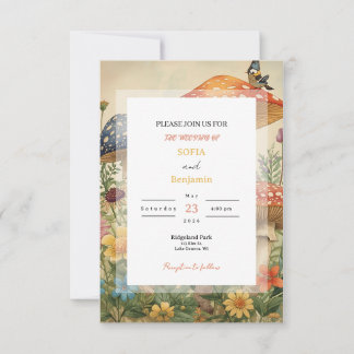 Whimsical Woodland Mushrooms & Wildflowers Wedding Kaart
