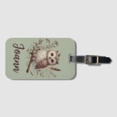 Whimsical Woodland Owl Botanical Illustration Bagagelabel (Voorkant (horizontaal))