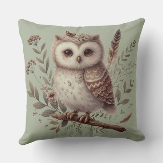 Whimsical Woodland Owl Botanical Illustration Kussen (Achterkant)