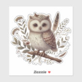 Whimsical Woodland Owl Botanical Illustration Sticker (Vel)