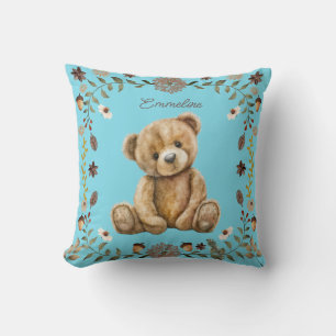 Whimsical Woodland Teddy Bear Blue Nursery Kussen