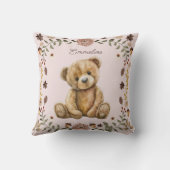 Whimsical Woodland Teddy Bear Blush Pink Nursery Kussen (Achterkant)
