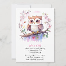 Whimsical Woodland Uil Meisje Baby shower