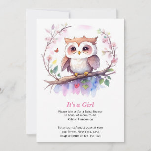 Whimsical Woodland Uil Meisje Baby shower Kaart