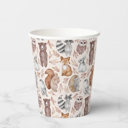 Whimsical Woodland Waterverf Dieren Party Papieren Bekers (Achterkant)