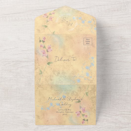 Whimsical Woodland Wildflower Meadow Wedding All In One Uitnodiging (Buitenkant)