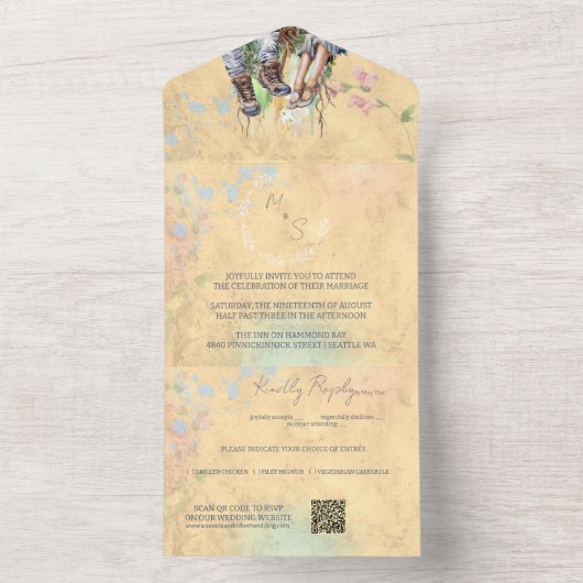 Whimsical Woodland Wildflower Meadow Wedding All In One Uitnodiging (Binnen)