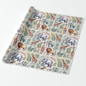 Whimsical wrapping paper featuring elephants, lion cadeaupapier (Uitgerold)