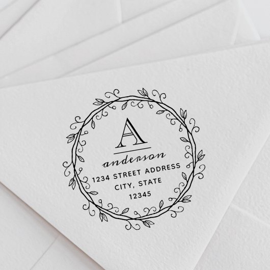 Whimsical Wreath Custom Monogram Retouradres Zelfinktende Stempel