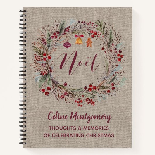 Whimsical Wreath Noel Kerstmis Notitieboek (Voorkant)