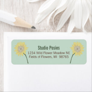 Whimsical Yellow Blue Sunflower Floral gekleurd Etiket
