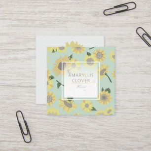 Whimsical Yellow Blue Sunflower Painted Flowers Vierkante Visitekaartje