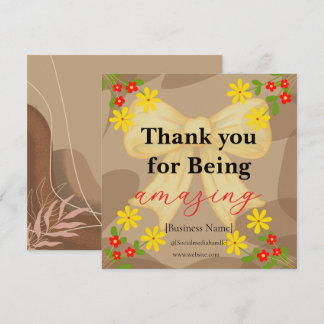 Whimsical Yellow Bow & Red Floral Thank You Card Bedankkaart