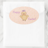 Whimsical Yellow Easter Chick on Peach Easter Eggs Ovale Sticker (Tas)
