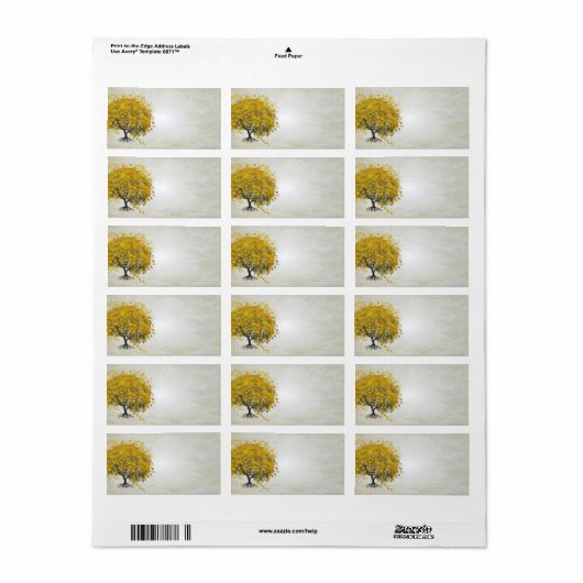 Whimsical Yellow Golden Rod Heart Leafed Tree Etiket (Full Sheet)
