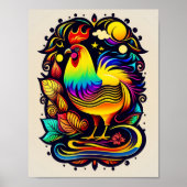 Whimsical Yellow Rooster Cartoon Poster (Voorkant)
