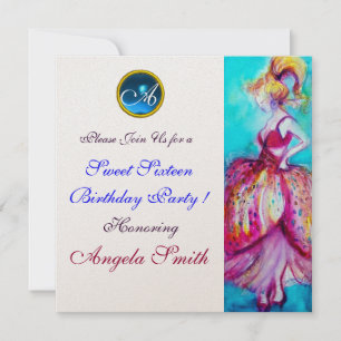 WHIMSICAL YOUNG GIRL SWEET 16 ARTIJ GEM MONOGRAM KAART