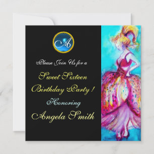 WHIMSICAL YOUNG GIRL SWEET 16 ARTIJ GEM MONOGRAM KAART